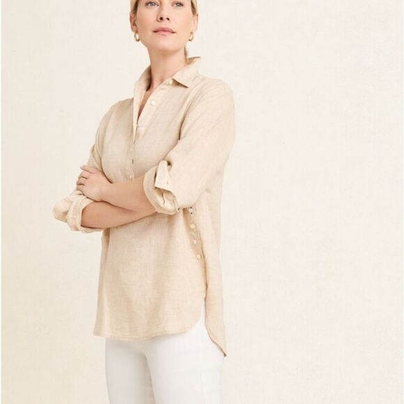 J.McLaughlin Fallon 100% Linen Shirt Blouse Top Tunic size XS $198.00 Beige - Picture 2 of 7